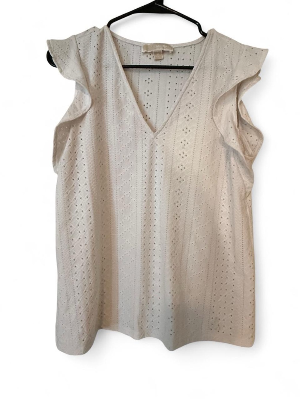 Michael Kors Cream Eyelet V-Neck Ruffle Sleeve Blouse Sise M